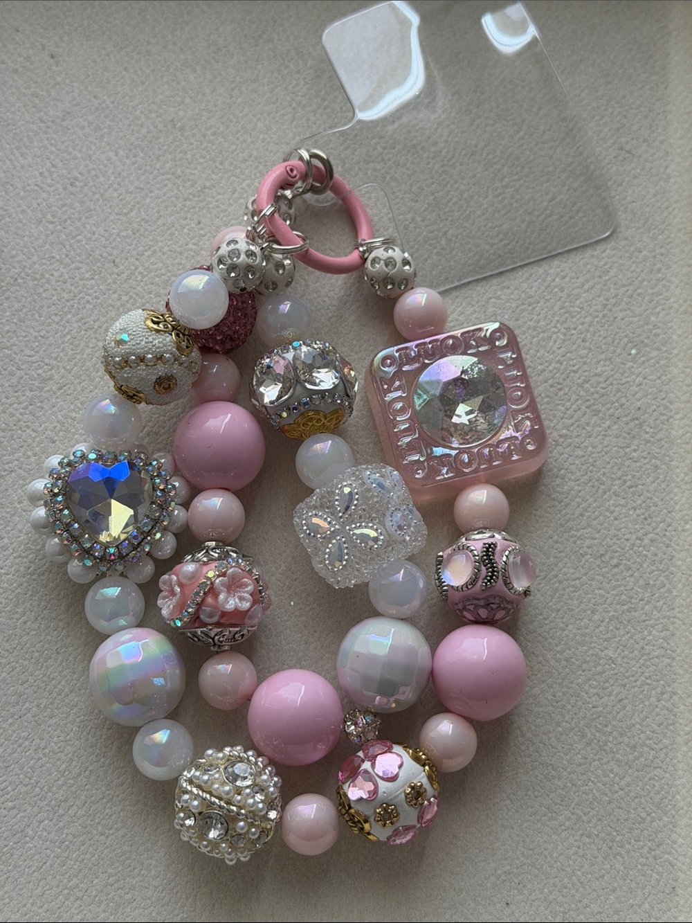 Pink Crystal & Oversized Beaded - Sparkling Pink Purse or Phone Charm